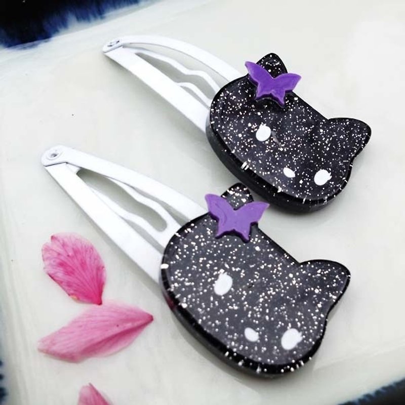 Butterfly cat, tick clip, small side clip, bangs clip-black - Hair Accessories - Acrylic Black