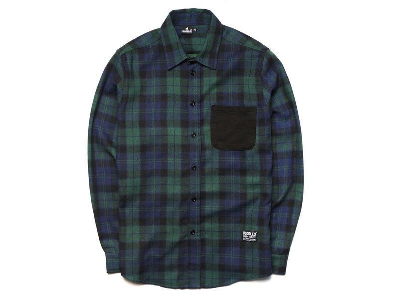 Doodles 深綠Flannel 格恤衫 - 男襯衫/休閒襯衫 - 棉．麻 