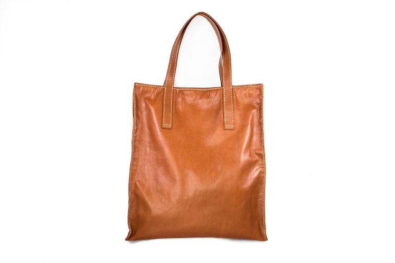 COLOSSAL- BIG LEATHER TOTE BAG-ORANGE/BROWN - Messenger Bags & Sling Bags - Genuine Leather Orange