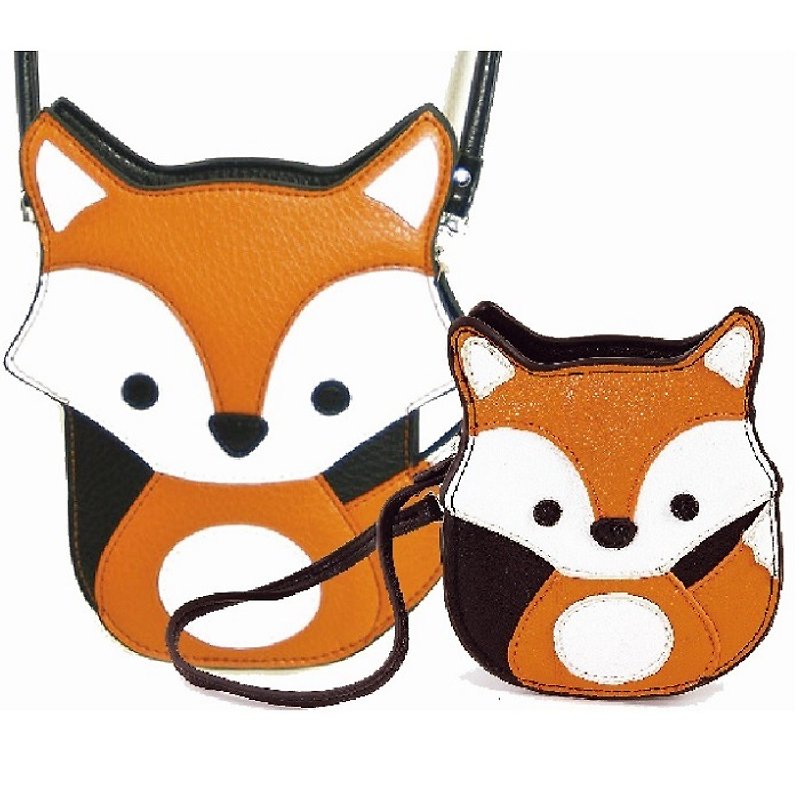 Sleepyville Critters Cool Music Village USA design - lightweight cute fox messenger bag + purse combination - กระเป๋าแมสเซนเจอร์ - หนังแท้ สีส้ม