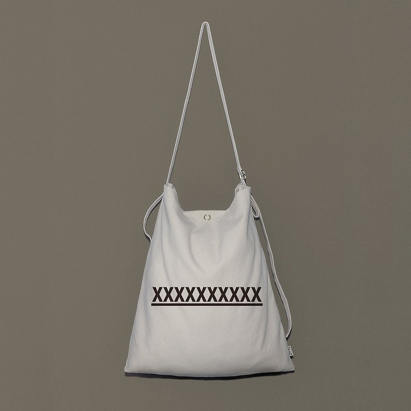 [Customized text] in the word printed body My Slogan banner canvas bag - 3 kinds of back method - Messenger Bags & Sling Bags - Cotton & Hemp White