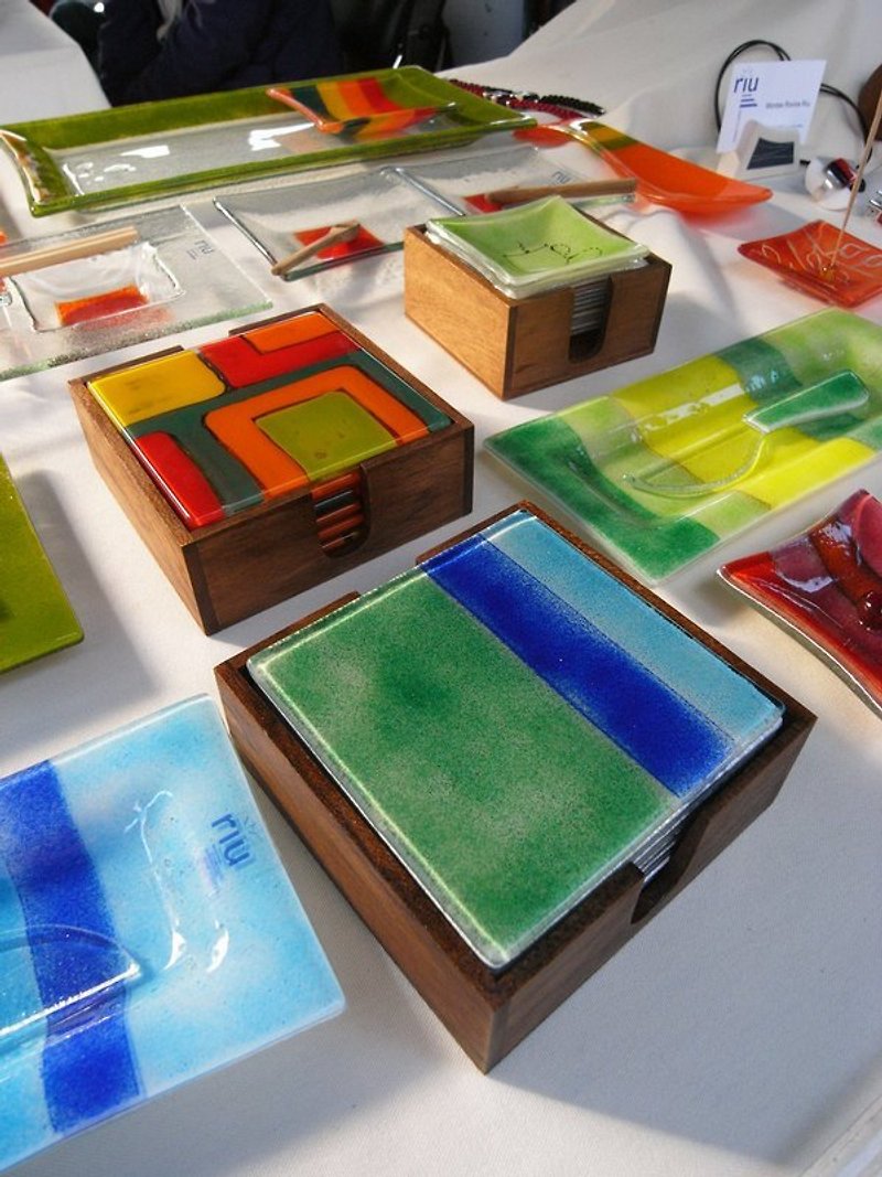 Vista[见闻], Spain, hand-created glass coaster set - Coasters - Glass Multicolor