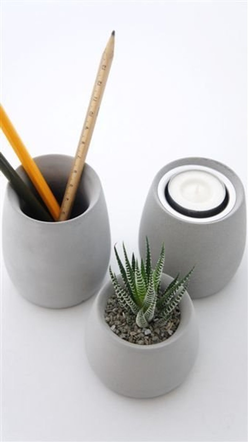 KALKI'D pro cement flower - Round (Medium) / cement / Industrial wind / planting / - Pen & Pencil Holders - Cement Gray