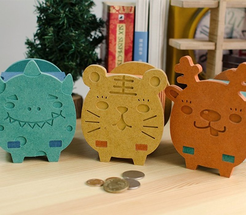 [Birthday/Christmas Gift] Tiger Deer Animal Customized Piggy Bank Storage Box Single Entry - Coin Banks - Wood Multicolor