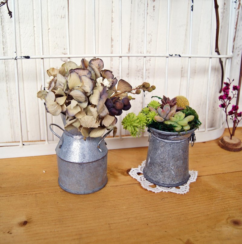 French rural milk jugs X meaty dried flowers potted bonsai + - ตกแต่งต้นไม้ - พืช/ดอกไม้ 