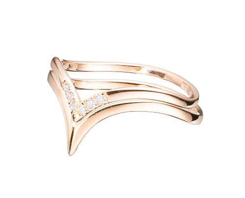 Majade Jewelry Design 14K金訂婚戒指 鑽石情侶戒指 優雅簡約黃金鑚戒 V形黃金閨蜜對戒
