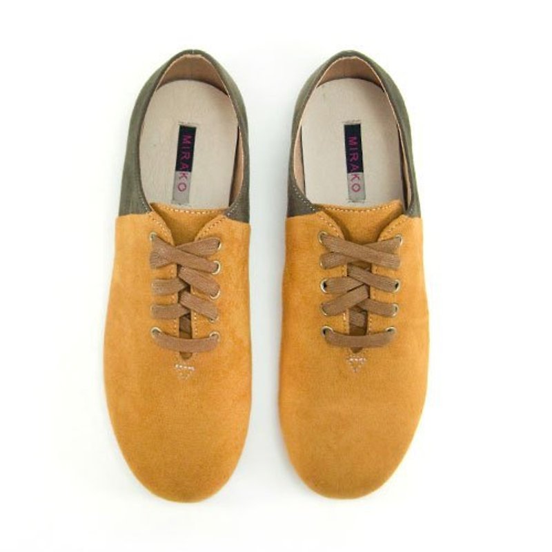 Two Tone Lace-up Shoes M1105A LandGreen - รองเท้าลำลองผู้หญิง - ผ้าฝ้าย/ผ้าลินิน สีทอง