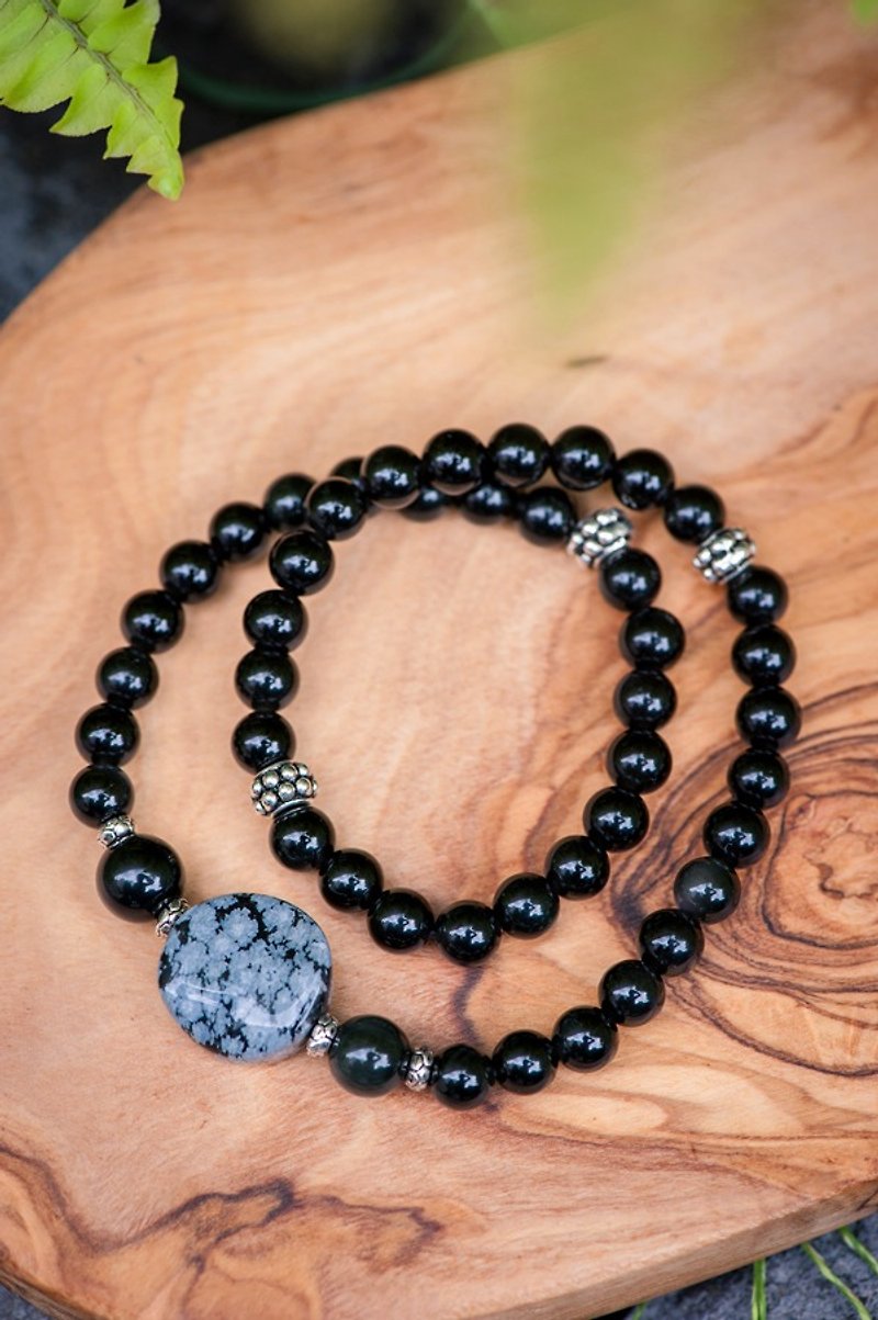 [Woody'sHandmade] peace. Obsidian double bracelets (D models). Safety - Black obsidian double circles (Style: D) - Bracelets - Gemstone Black