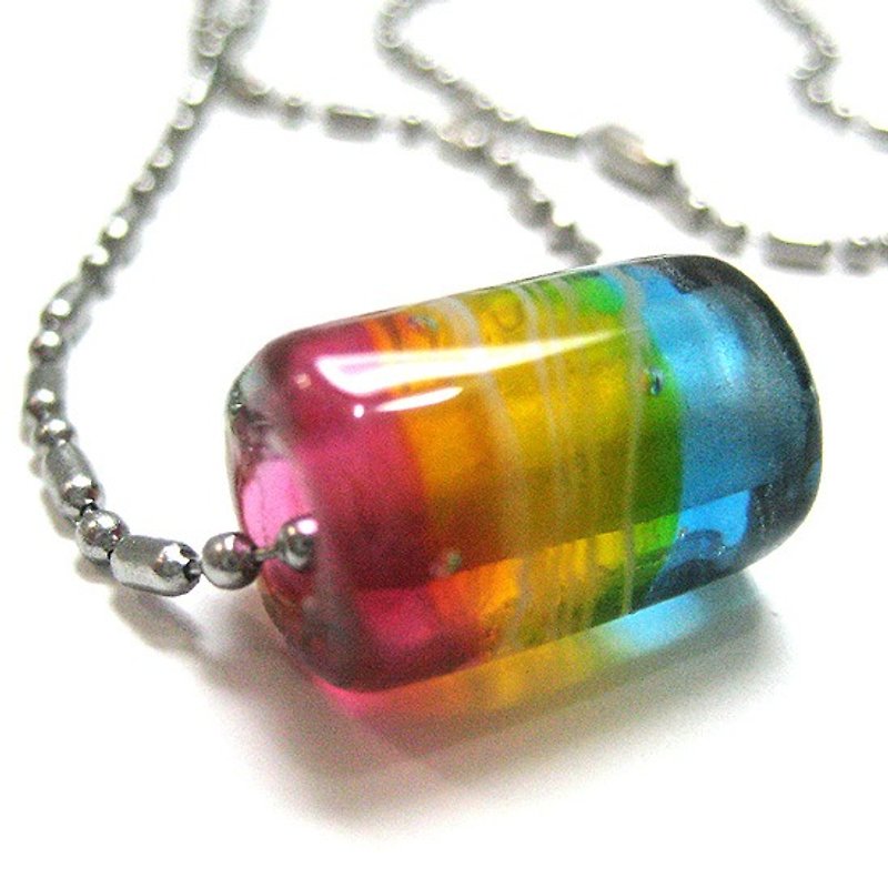 彩虹渲染疊色不規則角面手工琉璃珠項鍊 - 項鍊 - 紙 多色