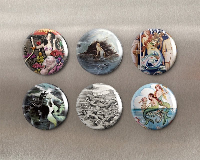 Mermaid-Magnet (6pcs)/Badge (6pcs)/Birthday Gift【Special U Design】 - แม็กเน็ต - โลหะ สีเทา