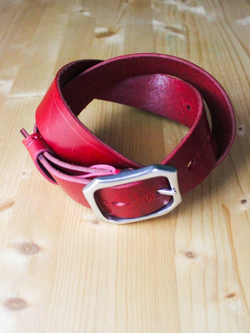 Chainloop self-made handmade can be customized size red cowhide wide version belt - Belts - Genuine Leather Red