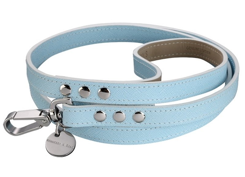 H&S Hennessy Father and Son-Saffiano Baby Blue Oxford Leather Leash - ปลอกคอ - หนังแท้ สีน้ำเงิน