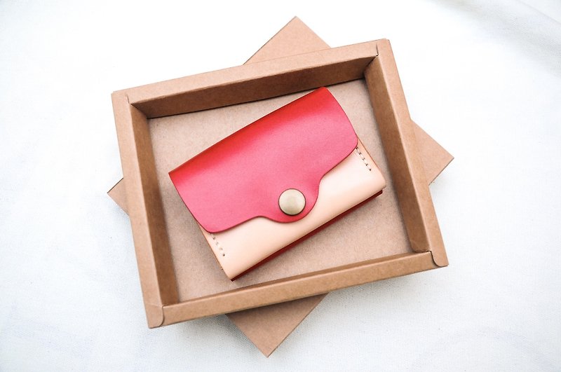 # Card sleeve with double red and white hand-made leather card packs - the change to go into invoices, business cards, credit cards the most convenient! | Free lettering | Taiwan and Hong Kong Free transport ~ - กระเป๋าสตางค์ - หนังแท้ สีแดง