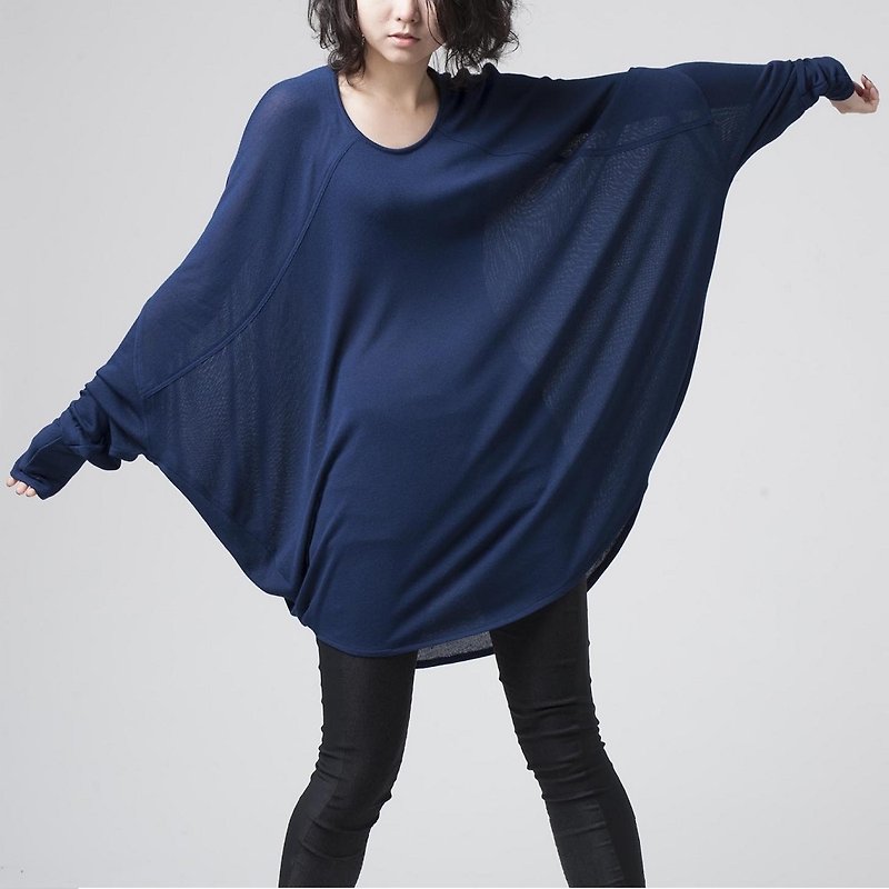::: Design ::: [round] great circle edition long-sleeved dress shirt dress - เสื้อยืดผู้หญิง - วัสดุอื่นๆ สีน้ำเงิน