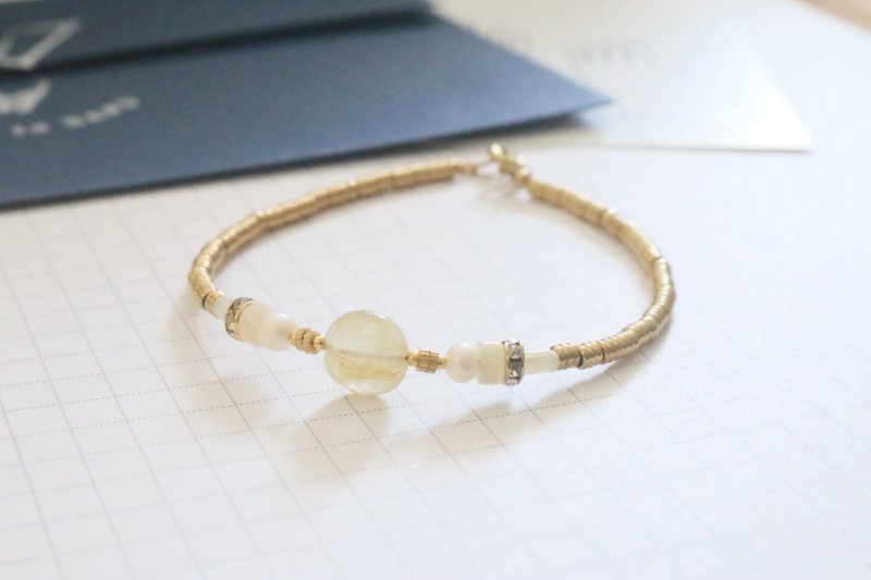 Gold crystal natural stone pearl brass bracelet (1058 years) - Bracelets - Gemstone Gold