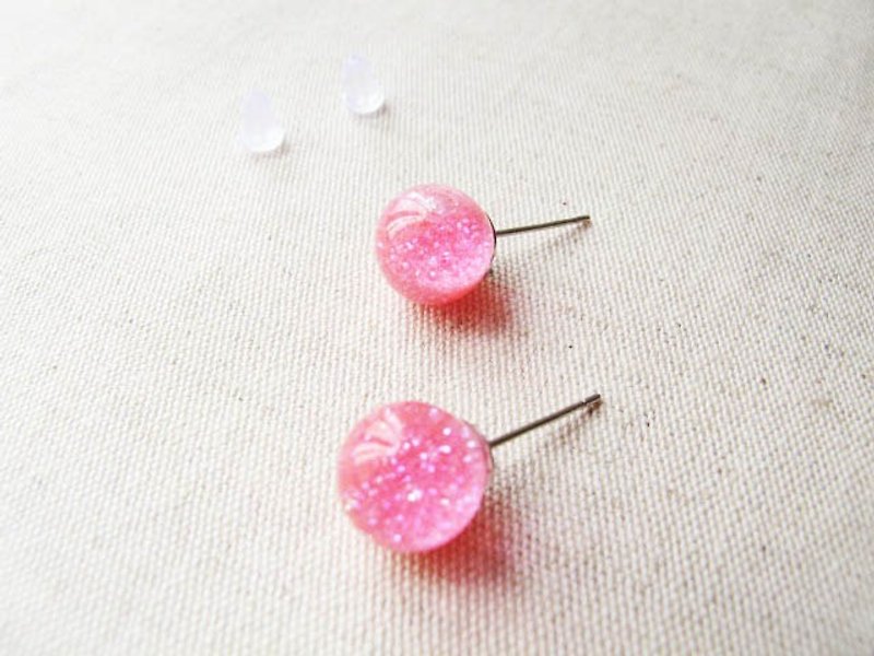 * Rosy Garden * Grapefruit orange sequins crystal ball earrings - Earrings & Clip-ons - Glass Pink