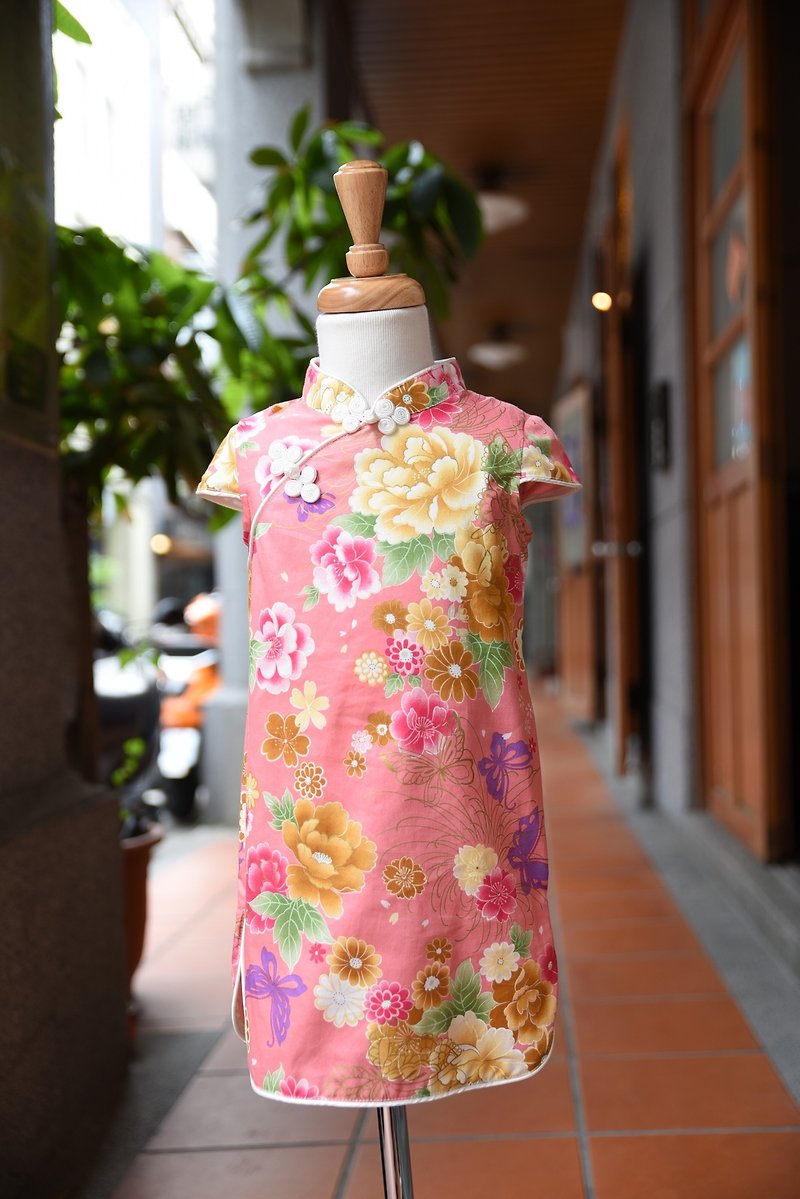 Angel Nina hand-made custom children's cheongsam, Chinese style pink dress, catch week flower girl birthday - Other - Cotton & Hemp 