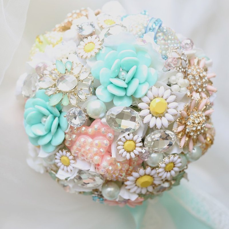 Wreaths Manor*Handmade jewelry bouquet*custom made ​​* Valentines Day Special - ~ ~ ~ baby blue jewelry series bouquet bow ~ NO.106 - ตกแต่งต้นไม้ - เครื่องเพชรพลอย 