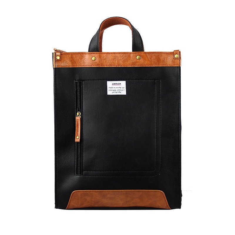 AMINAH- Black British dual-use backpack【am-0282】 - Backpacks - Faux Leather Black