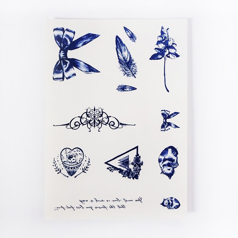 LAZY DUO Spiritual Artistic Realistic Temporary Tattoo Stickers { SET 10 } - สติ๊กเกอร์แทททู - กระดาษ สีน้ำเงิน