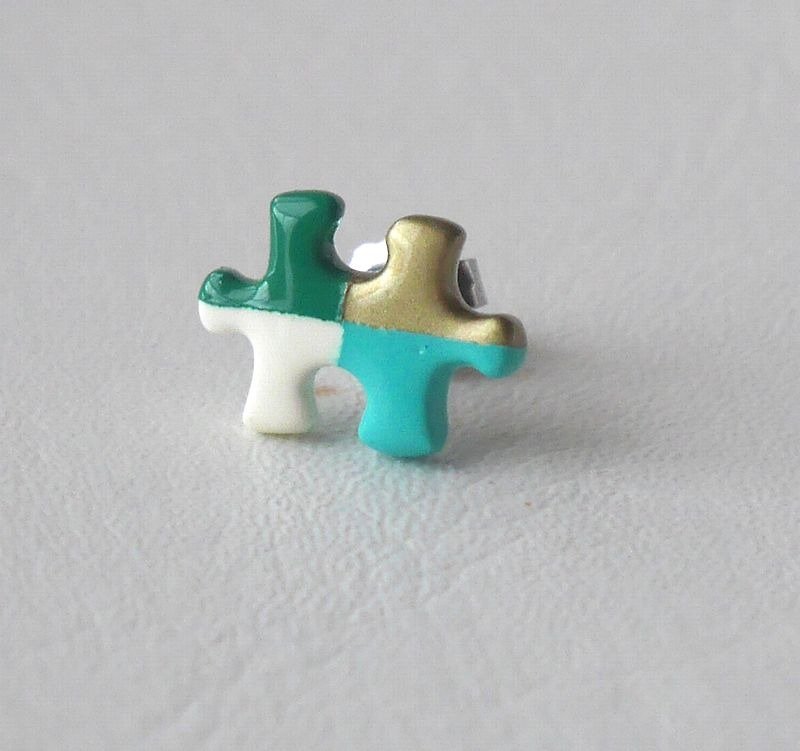 Puzzle earrings Green Garden - Earrings & Clip-ons - Plastic Green