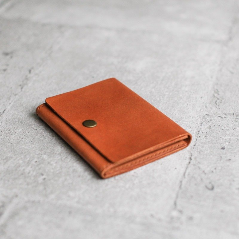 焦糖棕色植鞣皮革真皮手工簡約名片卡片夾 - 文件夾/資料夾 - 真皮 橘色
