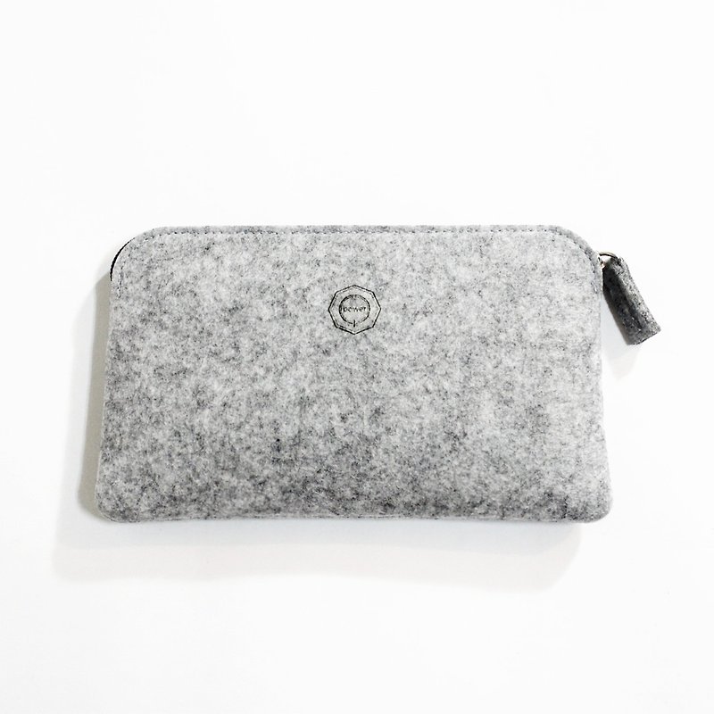Clutch simple felt / groove Stone pale gray pencil Linen. Pouch phone. Cosmetic passport package - Clutch Bags - Wool Gray