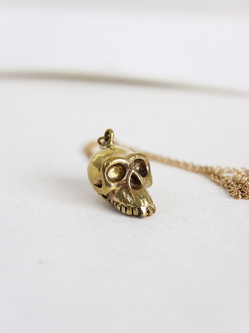 Half Jaw Monkey Skull Necklace/ Pendant - Necklaces - Other Metals Gold