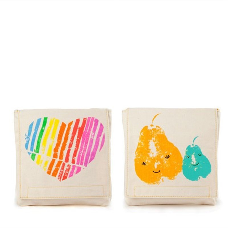 【加拿大fluf有機棉】一組兩入小物袋--(Mama Love) - 化妝包/收納袋 - 棉．麻 橘色