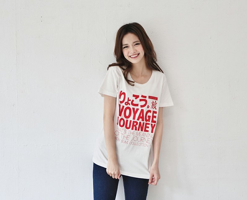 SUMI △ ▽ travel language secondary color female models _ boyfriend T_3SF007_ white / red - Women's T-Shirts - Cotton & Hemp White