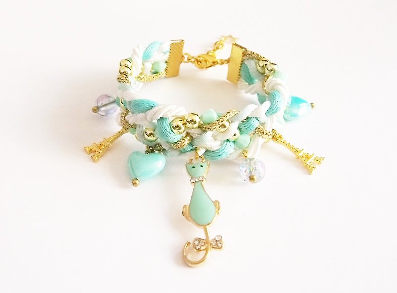 Mint kitty braided bracelet - Bracelets - Other Materials Green