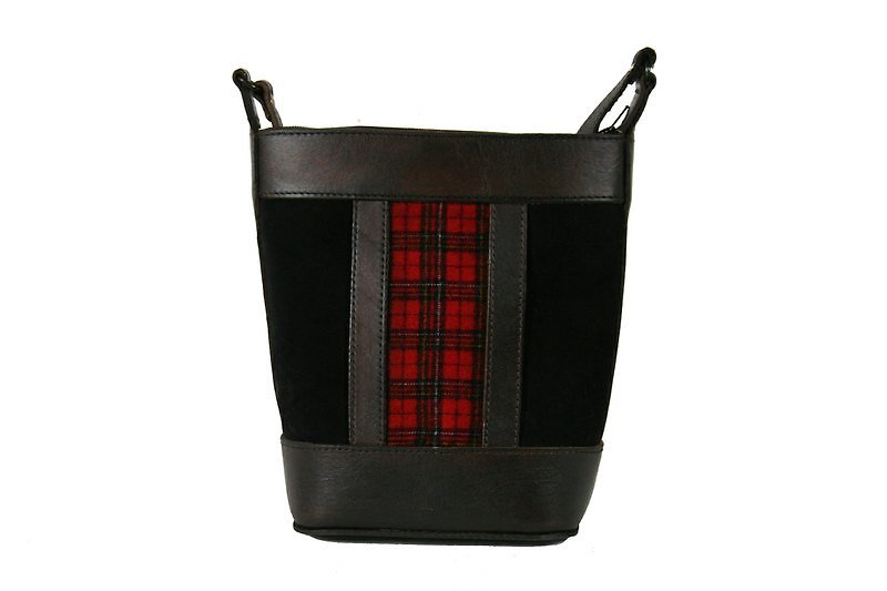 Juanita Tartan Plaid Suede bucket bag - Messenger Bags & Sling Bags - Genuine Leather Black