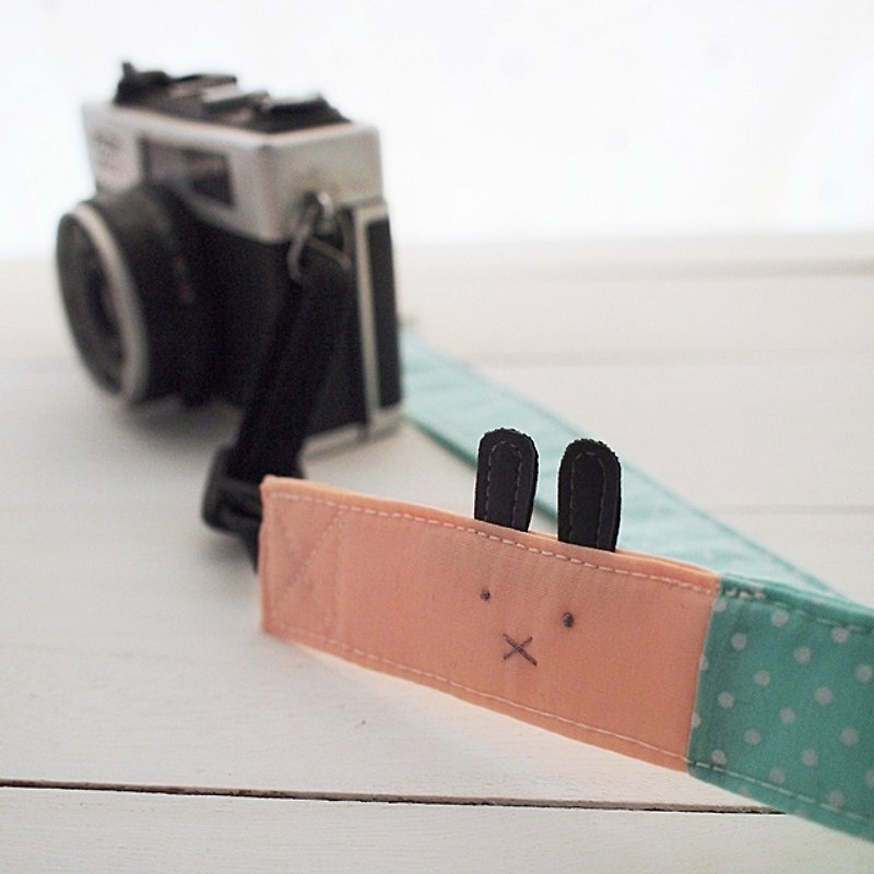 hairmo. X mouth rabbit two-color double-hanging camera strap + leather set-water green dot - Cameras - Other Materials Blue