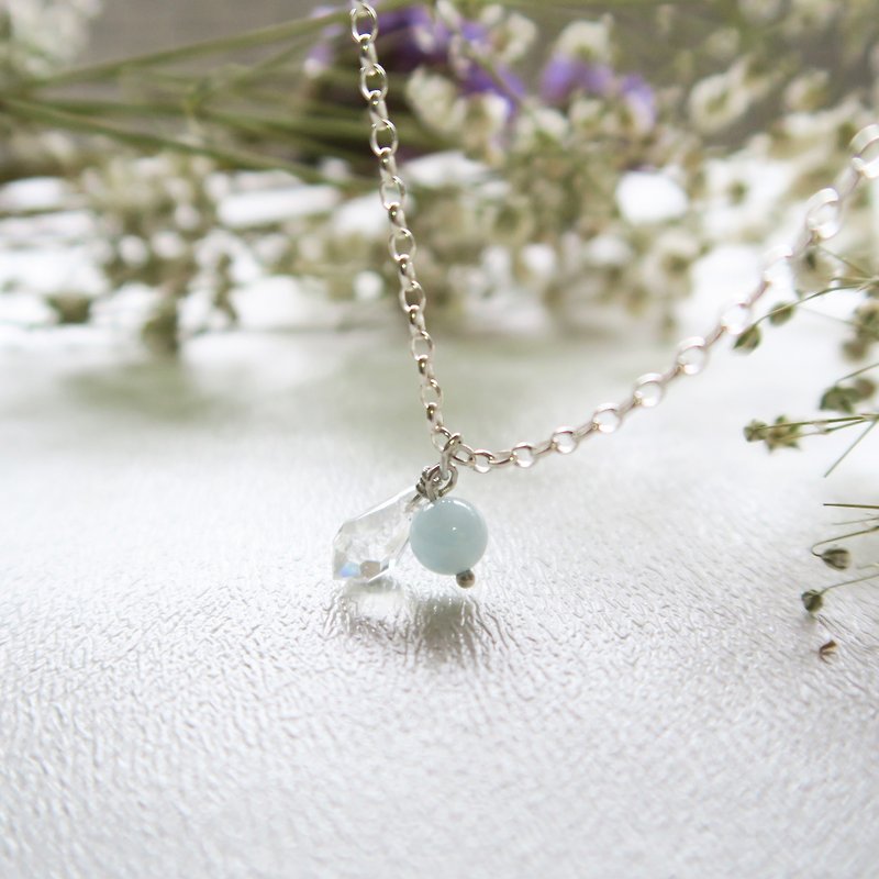 925 Silver Powered-blue Morganite-tricolor Crystal Necklace - สร้อยคอ - เงินแท้ สีเทา