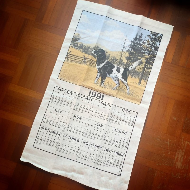 1991 Early American Canvas Calendar dog - ตกแต่งผนัง - วัสดุอื่นๆ สีดำ