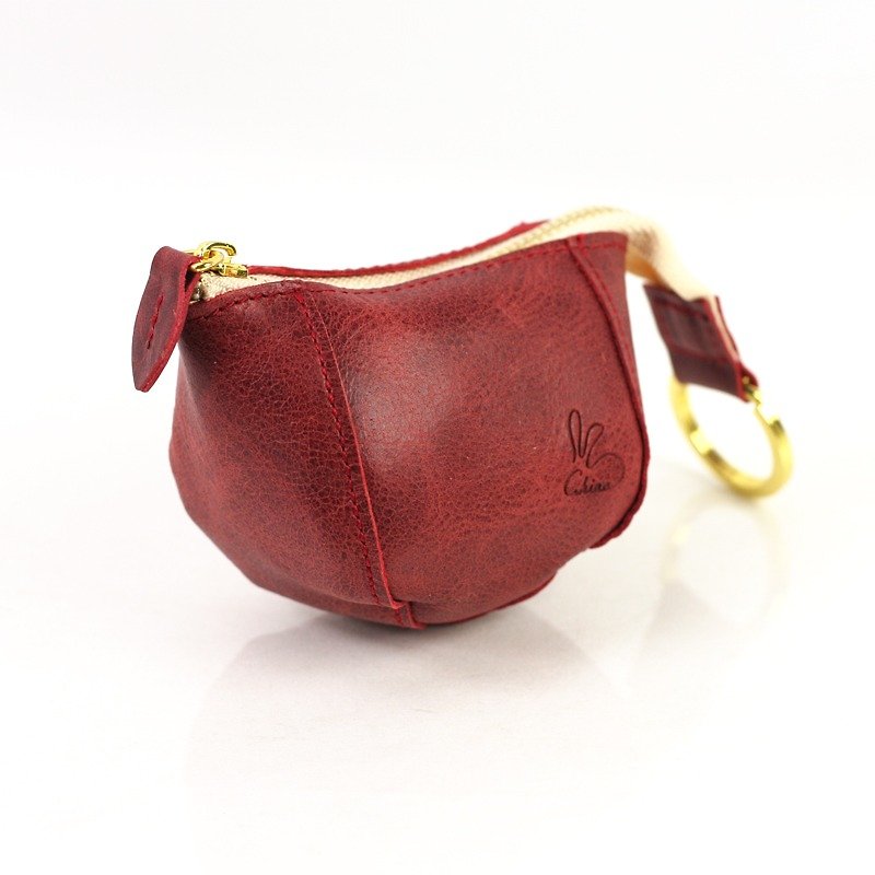 Eat eat rabbit purse / leather (skin oil red) - Coin Purses - Genuine Leather Red