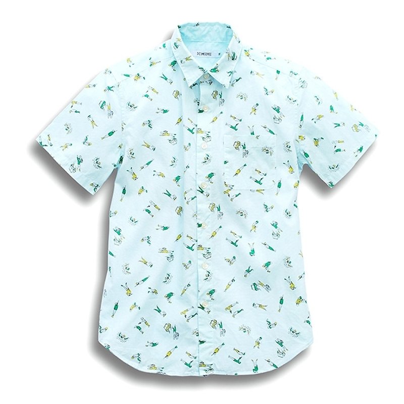 Japanese brands sold exclusively ICHIMI- Woye! Hung up in smoke shirt / sodagreen - เสื้อเชิ้ตผู้ชาย - วัสดุอื่นๆ สีน้ำเงิน
