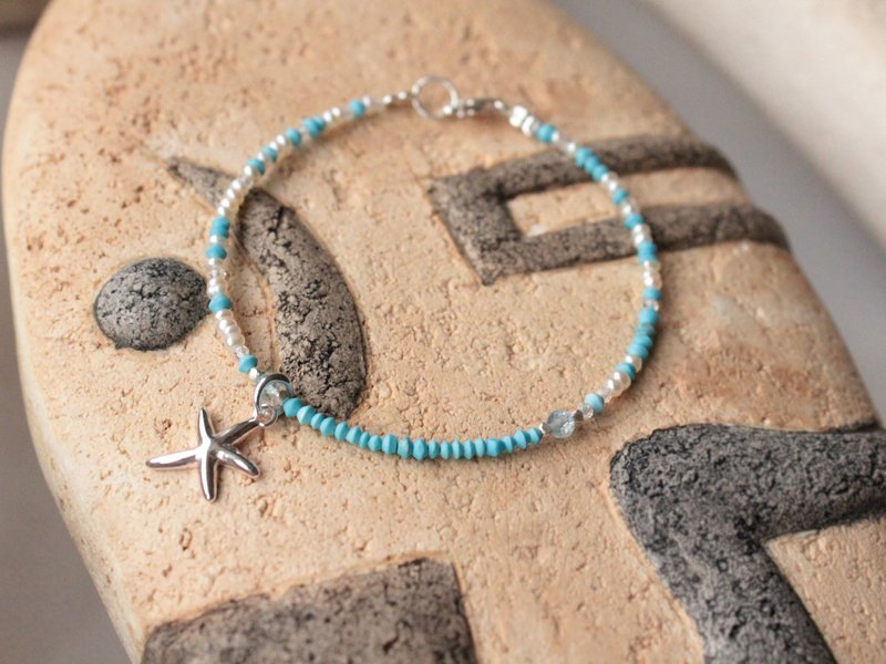 Journal starfish hand rope / blue turquoise, apatite, sterling silver bracelet bracelet - สร้อยข้อมือ - เครื่องเพชรพลอย สีน้ำเงิน