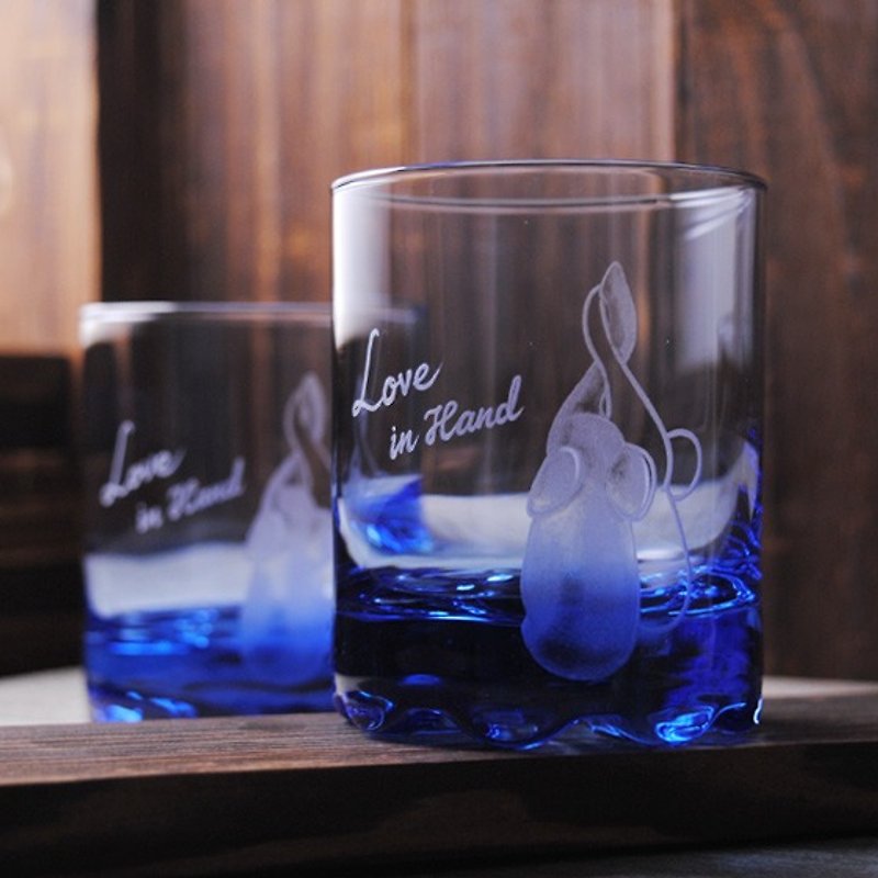 (One pair price) 220cc [MSA] Okinawa Azur long love like a cup of Italian Bormioli Rococo painted deep blue lettering whiskey cup custom wedding anniversary - แก้วไวน์ - แก้ว สีน้ำเงิน