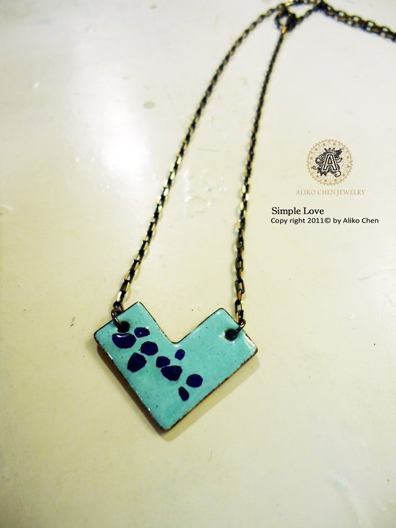 Simple Love Enameling Necklace 簡單愛造型琺瑯項鍊(土耳其藍/藍綠) - สร้อยคอ - โลหะ 