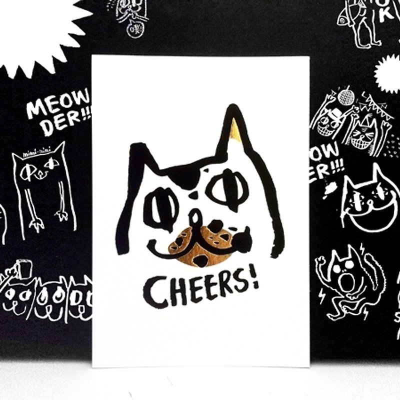 Wanying Hsu cat down postcard "CHEERS!" - การ์ด/โปสการ์ด - กระดาษ 