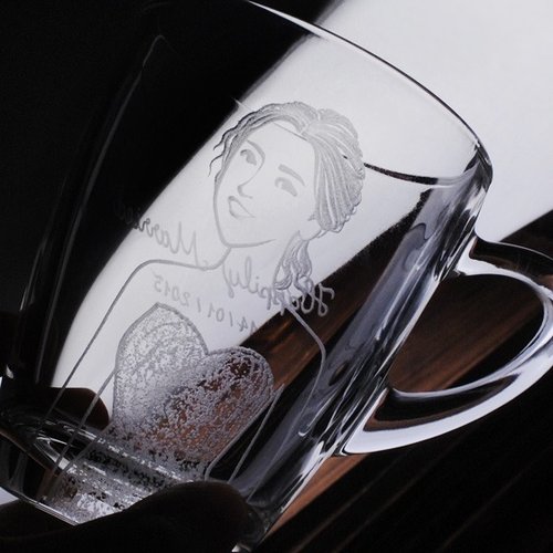 MSA玻璃雕刻 320cc(一對價)【結婚禮物對杯】婚紗照人像馬克杯客製化似顏繪