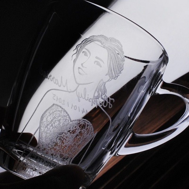 320cc(One pair price)[Wedding gift pair] Customized wedding portrait mug - Customized Portraits - Glass Black