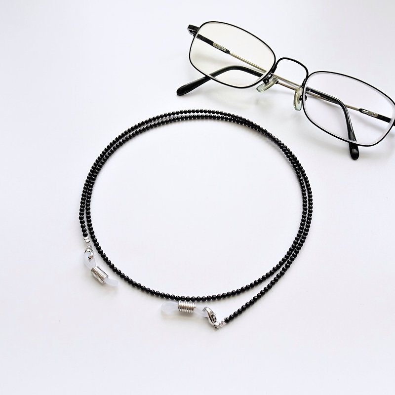 黑瑪瑙小圓珠眼鏡鍊 2mm / 3mm - 給媽媽爸爸的母親節父親節禮物 - 項鍊 - 半寶石 黑色