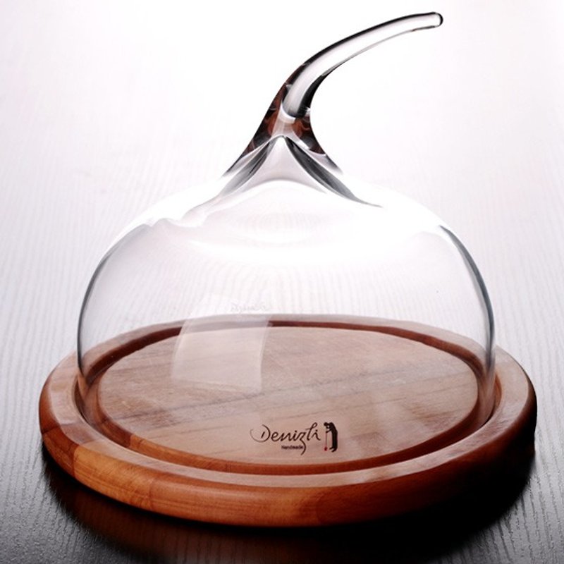 18cm【MSA水晶玻璃罩】土耳其DENIZLI無鉛水晶蛋糕玻璃罩+木座 點心罩 客製化 - 廚具 - 玻璃 咖啡色