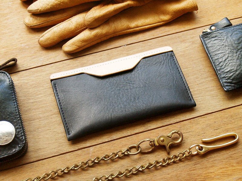 Leather Phone Case for iPhone 13 mini / SE3 ( Custom Name ) - Harley Black - Clutch Bags - Genuine Leather Black