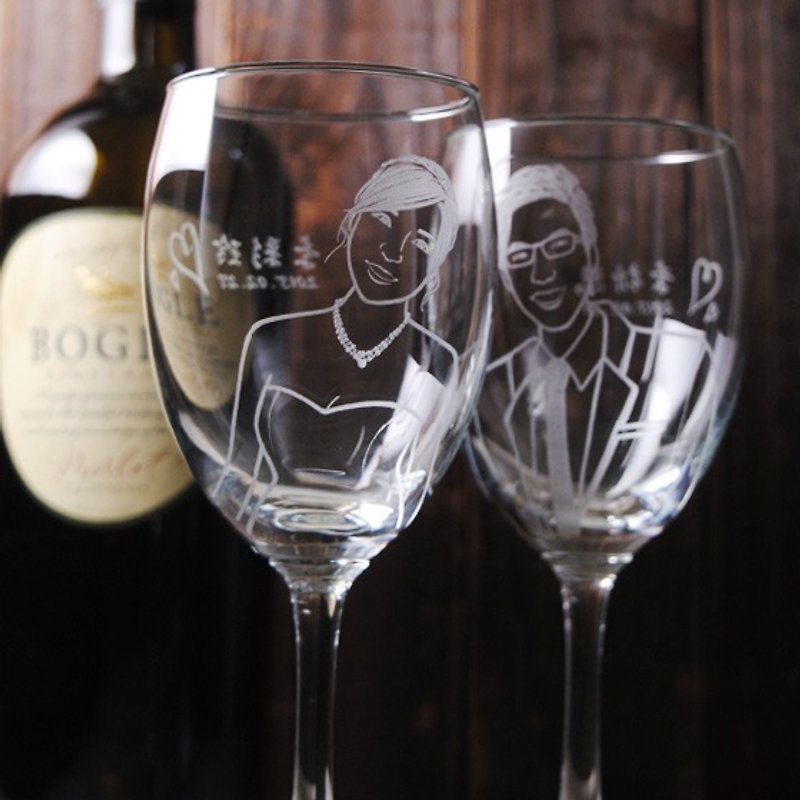 (One pair price) 270cc [LOVE love wedding gift] (realistic version) wedding pair of cups customized gift - Customized Portraits - Glass Brown