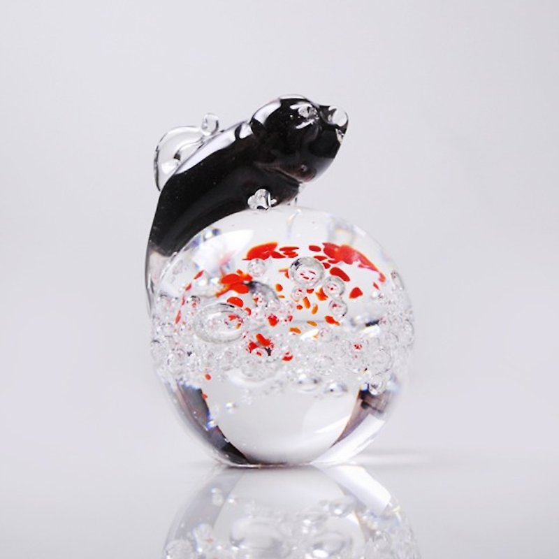 [猫]クリスタルボール（黒）ボールの装飾品の水晶玉で遊んで猫は彫刻ではありません - 置物 - ガラス ブラック