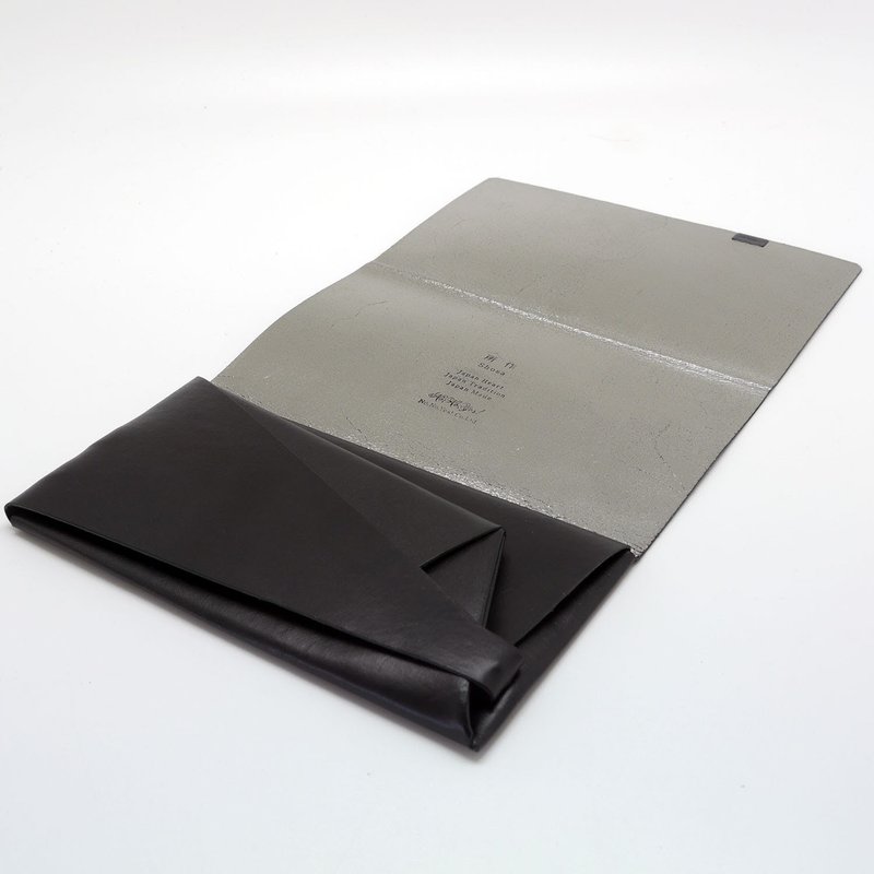 Japanese handmade-Shosa vegetable tanned leather long clip-low-key luxury / black Silver - Wallets - Genuine Leather 