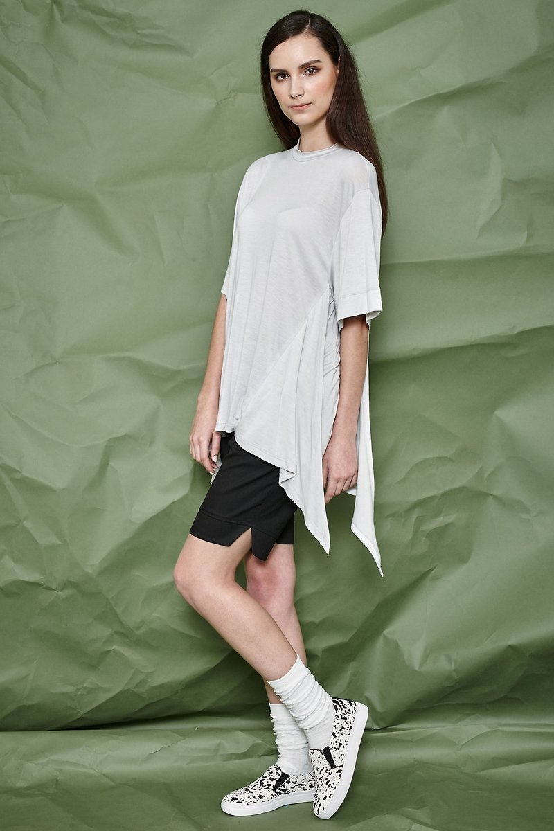 [Seasonal sale] Light gray stand-up collar tie knit top - เสื้อผู้หญิง - ผ้าฝ้าย/ผ้าลินิน สีเทา